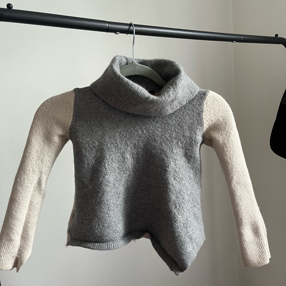 BCBGMaxAzria Gray and Cream Cowl Neck Sweater